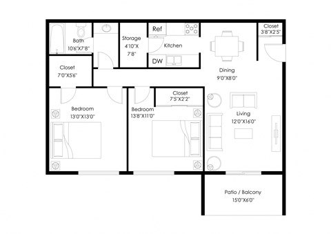 a floor plan of a small house with a bedroom and a living room